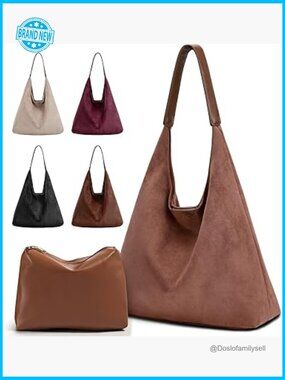 Slouchy Hobo Shoulder Bag & Suede Tote 2-Piece Set Vegan Leather Purse Duo